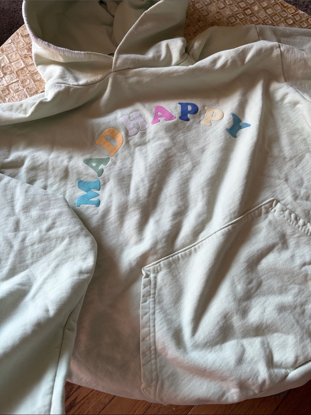 Madhappy Pastels Hoodie Mens Logo Spellout French Terry Pale Green Sweatshirt L